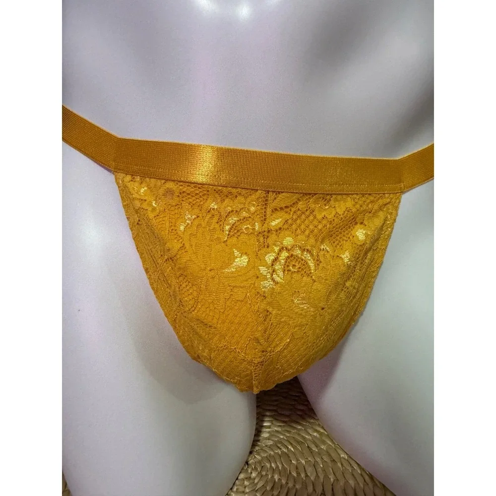 Cosabella Men's Lace Thong Brief Taaja  Mango Yellow Luxury Italian Lace Size L‎